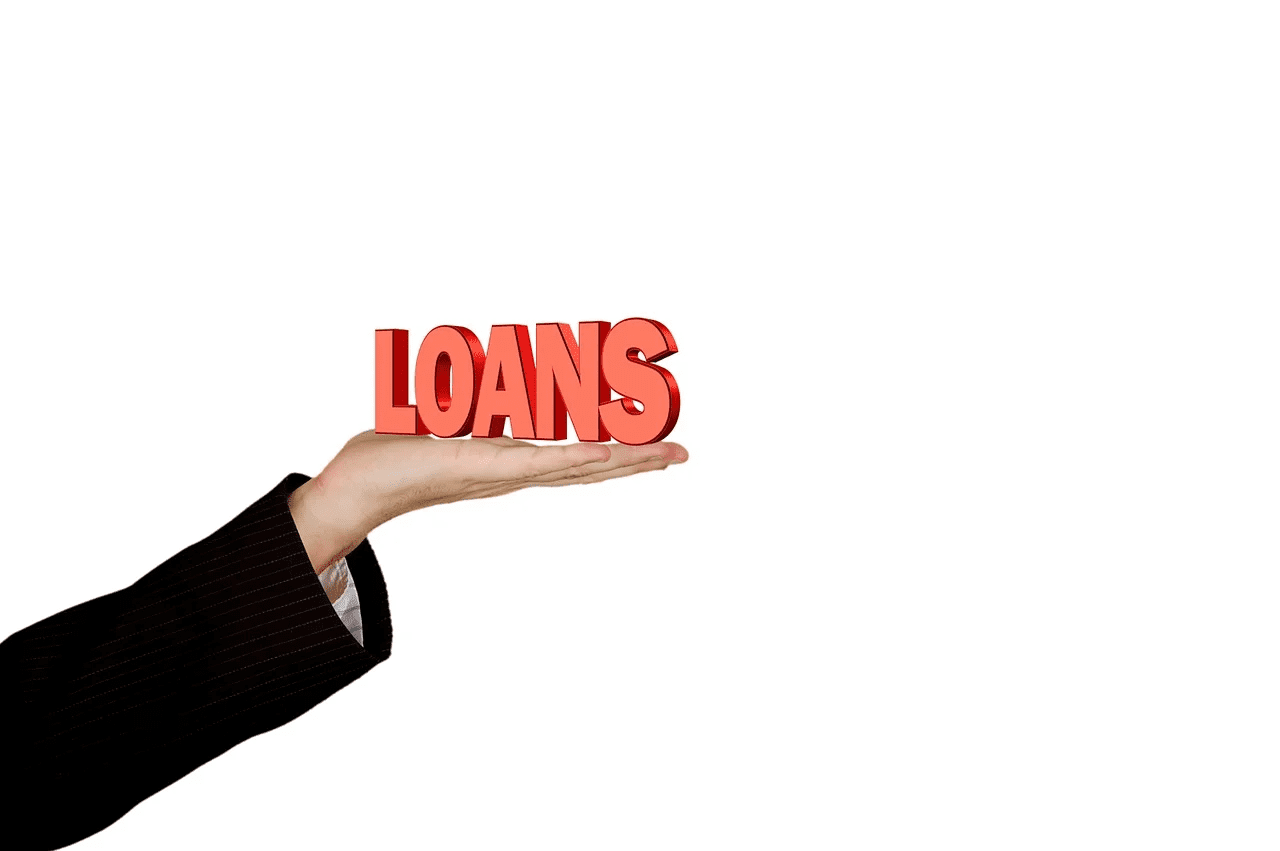 A person holding out their hand with the word loans on it.